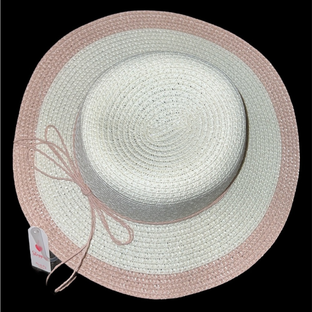 Beige  Shimmery Sun girls Hat with Mauve Suede Braided‎ Band